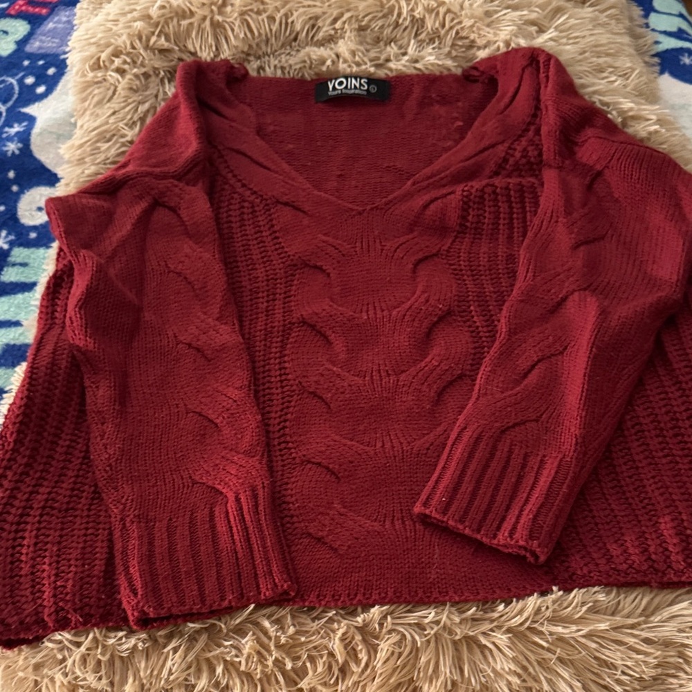 YOINS Women's Burgundy V-Neck Sweater